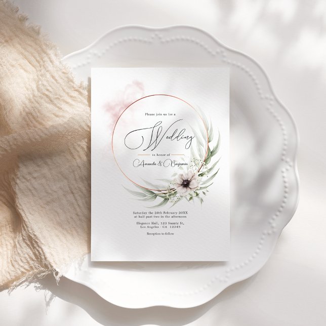 Convites Elegância Rústica Vegetação & Código QR Casamento  (Rustic Elegance Greenery & Copper Wedding QR Code Invitation)