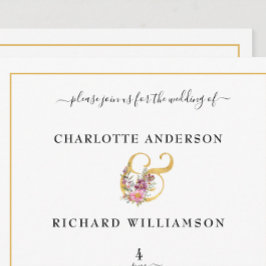 Convites Elegância Simples, Ampersand Dourado com Flores