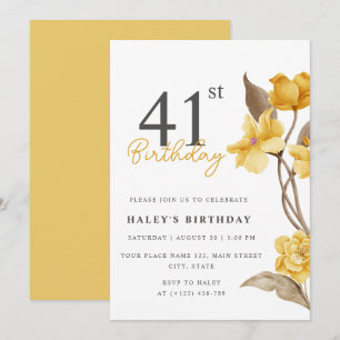 Convites Elegância Simples Floral Chic Aniversário de 41 An