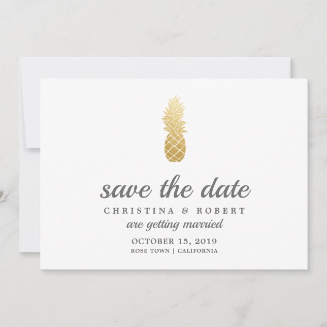 Convites Elegância Tropical | Abacaxi Save The Date (Frente)