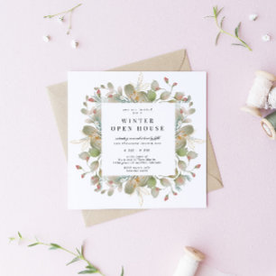 Convites Elegância Verde Invernal Casa Aberta Quadrada