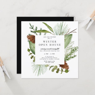 Convites Elegância Verde Invernal Quadrado Casa Aberta