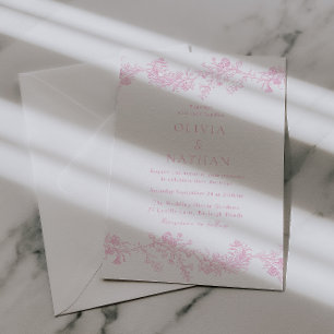 Convites Elegância Vintage: Casamento Floral Rosa Suave