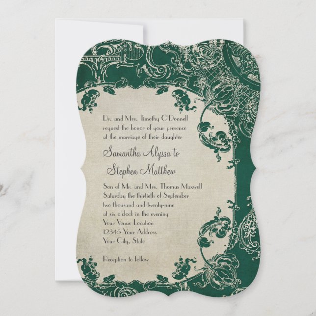 Convites Elegância Vintage Casamento Toile Floral Damasco (Frente)