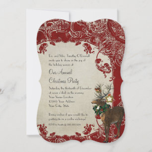 Convites Elegância Vintage Natal Galhada de Veado Damask