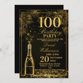 Convites Elegant 100th Birthday Gold Bottle Fizz