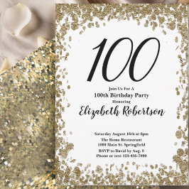 Convites Elegant 100th Birthday Invitation For Her in Gold