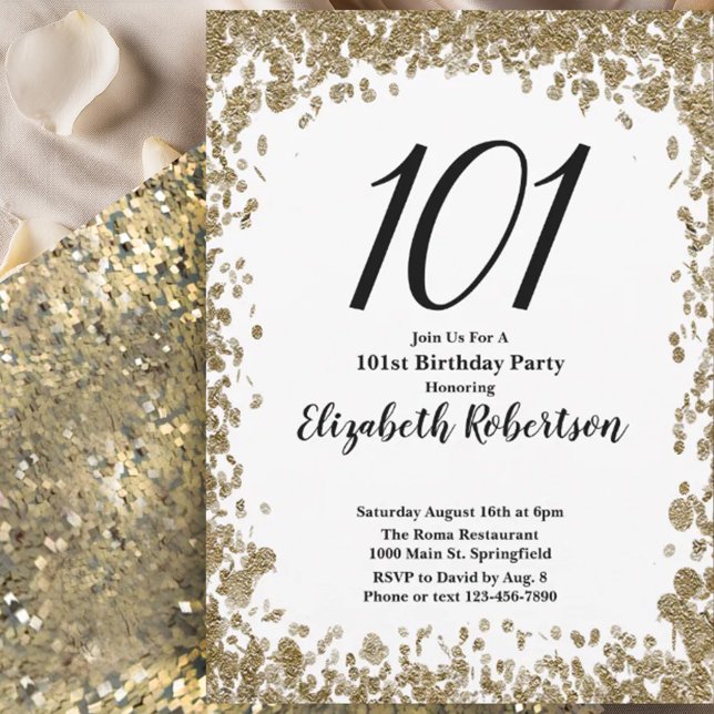 Convites Elegant 101st Birthday Invitation For Her in Gold (Criador carregado)