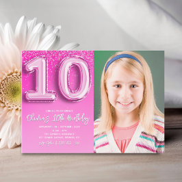 Convites Elegant 10th Birthday girl with photo Numer Ballon