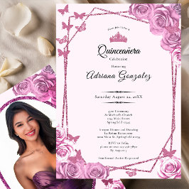 Convites Elegant 15th birthday pink Quinceanera