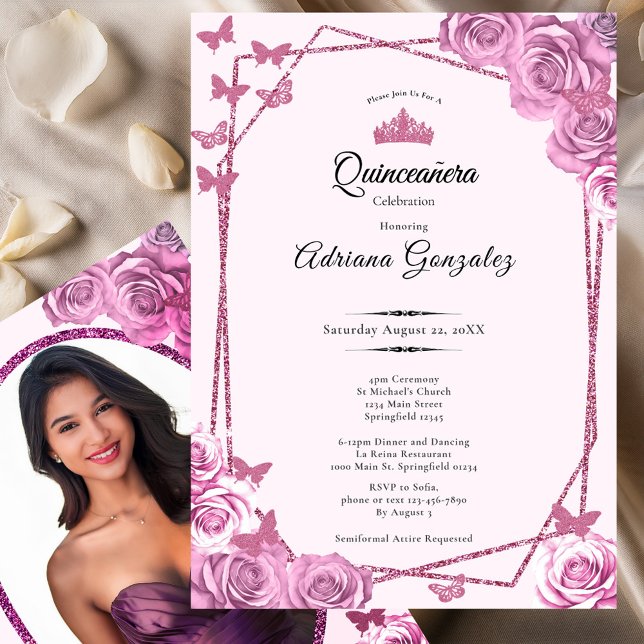 Convites Elegant 15th birthday pink Quinceanera (Criador carregado)