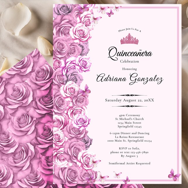 Convites Elegant 15th birthday roses Pink Quinceanera (Criador carregado)