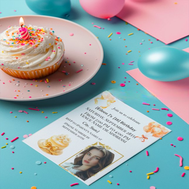 Convites Elegant 18th Birthday Photo Party Invitation | Gol (Criador carregado)