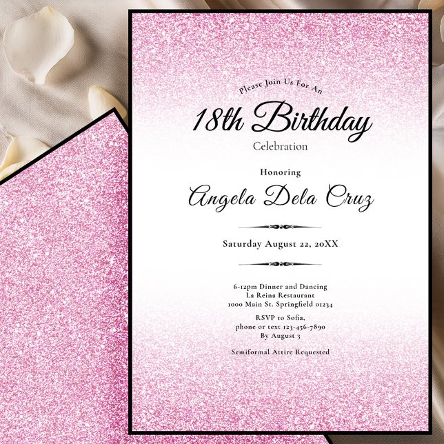 Convites Elegant 18th Birthday Pink Glitter Debut (Criador carregado)