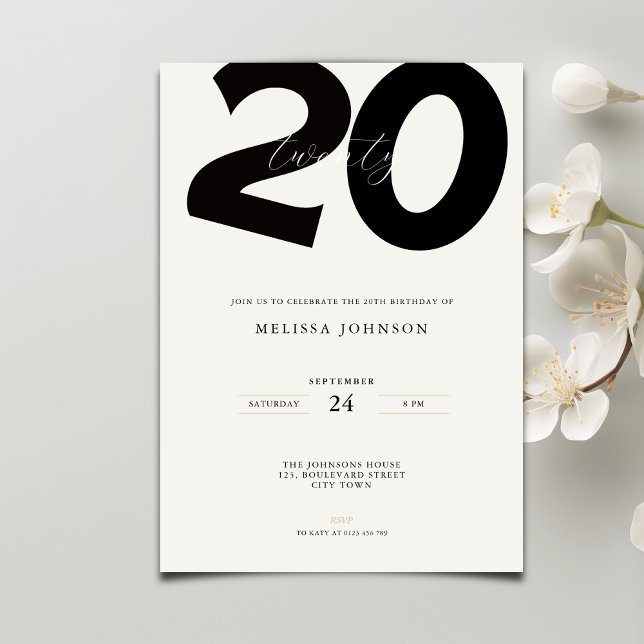 Convites Elegant 20th Birthday Invitation - Minimal Style (Criador carregado)
