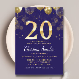 Convites Elegant 20th Birthday Invitation with Gold Ballons