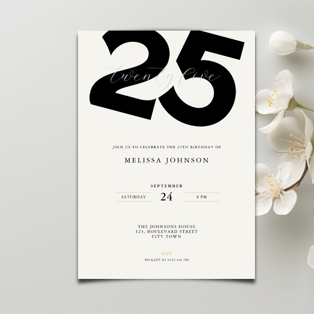 Convites Elegant 25th Birthday Invitation - Minimal Style (Criador carregado)
