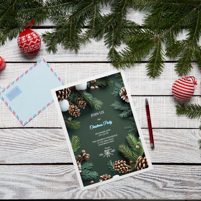 Convites Elegant 3D Pine Trees & Cones Christmas (Criador carregado)