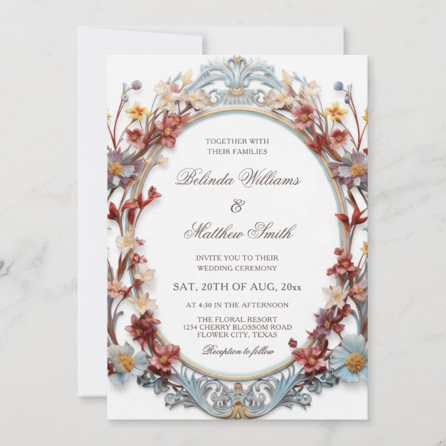 Convites  Elegant 3D Victorian Floral Frame (Frente)