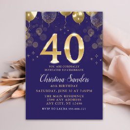 Convites Elegant 40th Birthday Invitation with Gold Ballons