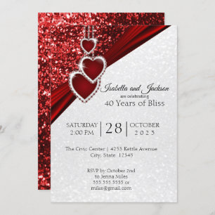 Convites Elegant 40th Ruby Red Glitter Anniversary Design