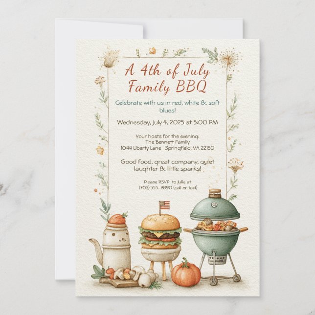 Convites Elegant 4th of July BBQ Invitation – Soft Line Art (Frente)