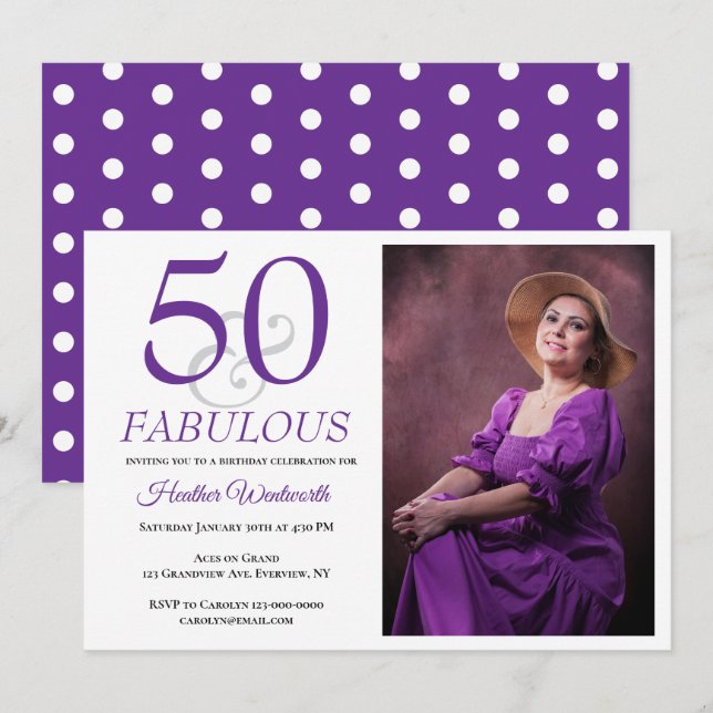 Convites Elegant 50 and Fabulous 50th Birthday Photo (Frente/Verso)