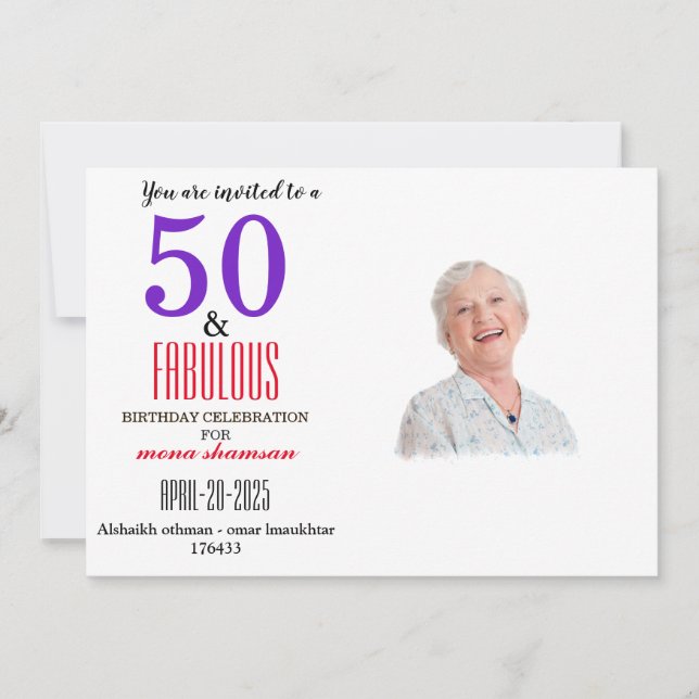 Convites Elegant 50 & Fabulous Birthday (Frente)