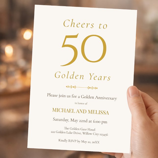 Convites Elegant 50th Anniversary Gold Minimal Classic (Classic 50 golden years invitation with timeless minimal style)
