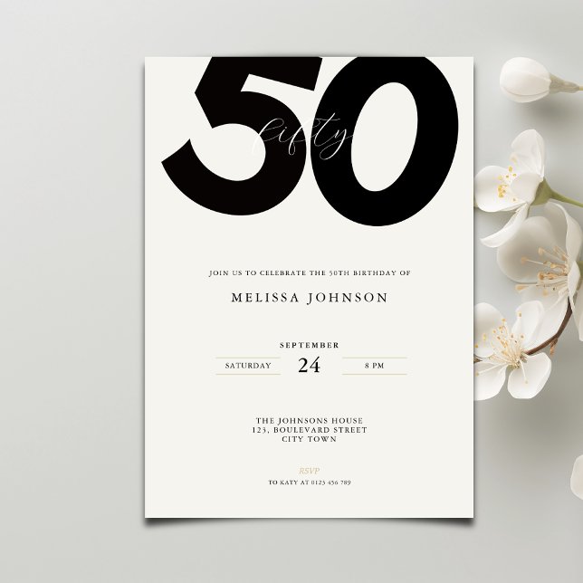 Convites Elegant 50th Birthday Invitation - Minimal Style (Criador carregado)