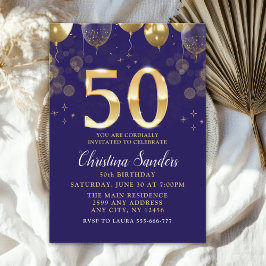 Convites Elegant 50th Birthday Invitation with Gold Ballons