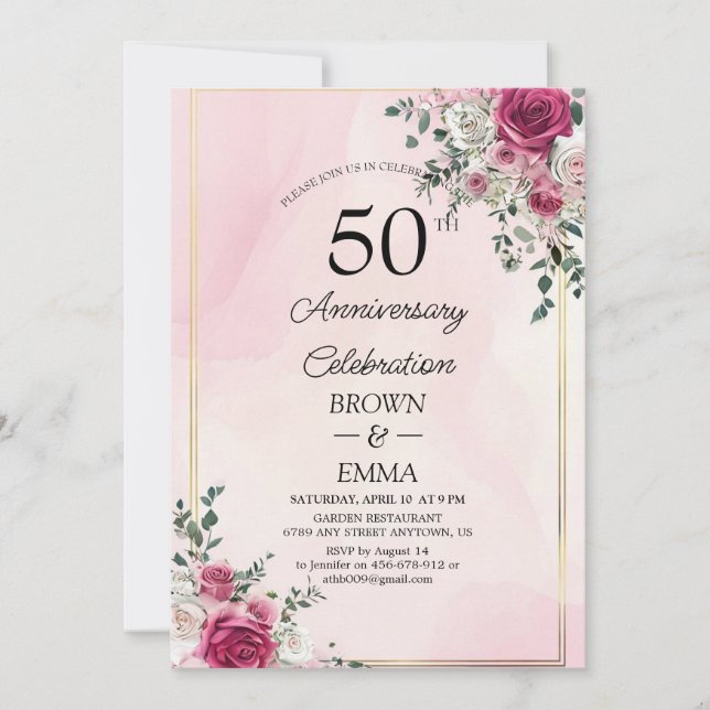 Convites Elegant 50th Wedding Anniversary Floral Celebratio (Frente)