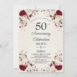 Convites Elegant 50th Wedding Anniversary Floral Celebratio