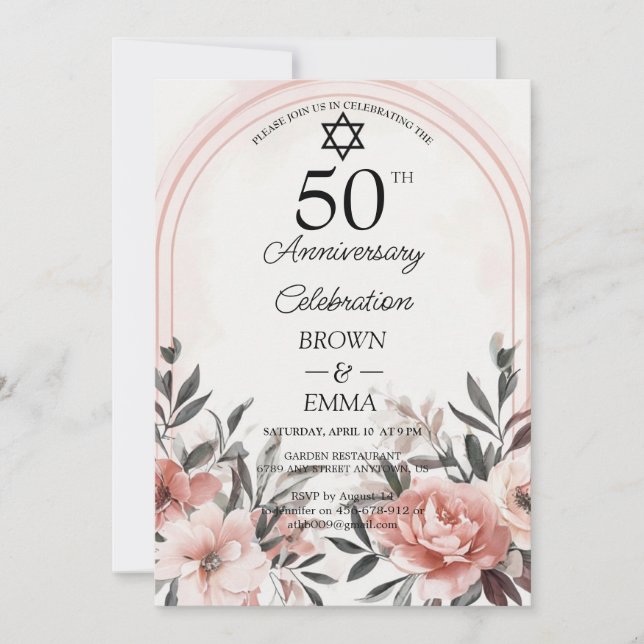 Convites Elegant 50th Wedding Anniversary Floral Celebratio (Frente)
