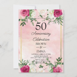 Convites Elegant 50th Wedding Anniversary Floral Celebratio