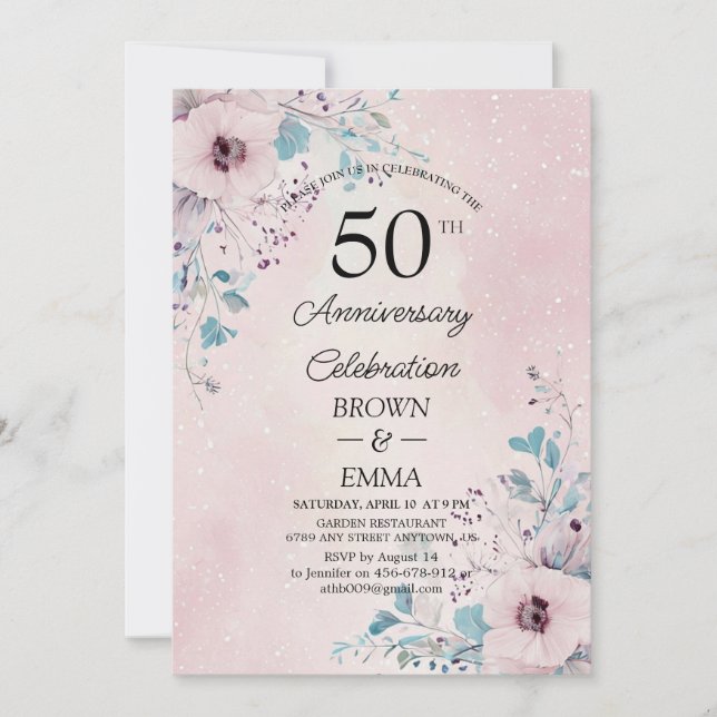 Convites Elegant 50th Wedding Anniversary Floral Celebratio (Frente)
