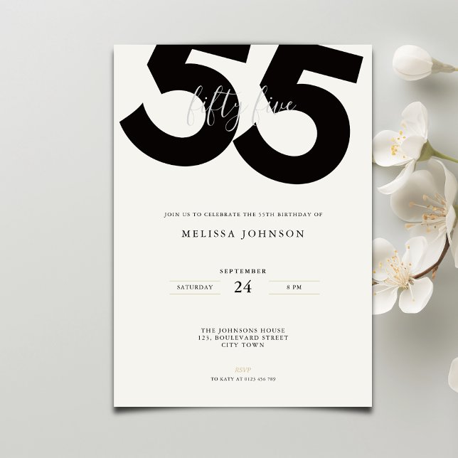 Convites Elegant 55th Birthday Invitation - Minimal Style (Criador carregado)