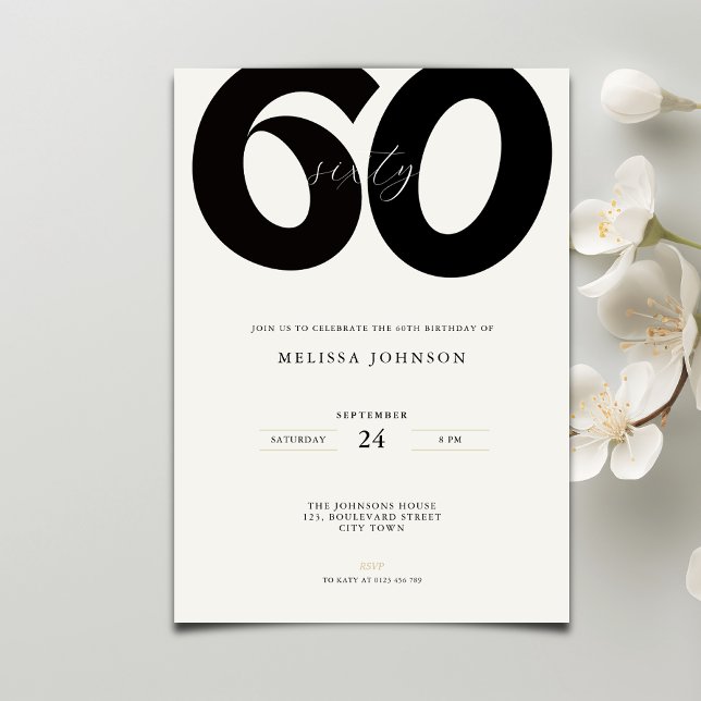 Convites Elegant 60th Birthday Invitation - Minimal Style (Criador carregado)