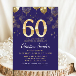 Convites Elegant 60th Birthday Invitation with Gold Ballons