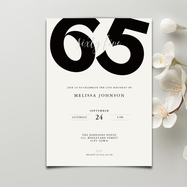 Convites Elegant 65th Birthday Invitation - Minimal Style (Criador carregado)