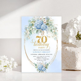 Convites Elegant 70 Birthday Pastel Blue Floral Invitation