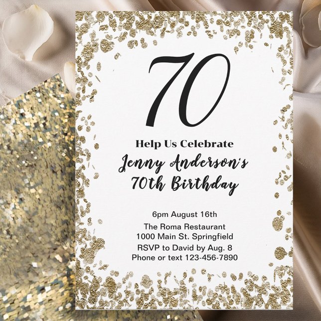 Convites Elegant 70th Birthday Invitation For Her in Gold (Criador carregado)