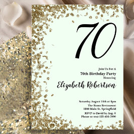 Convites Elegant 70th Birthday Invitation Green Gold Sequin