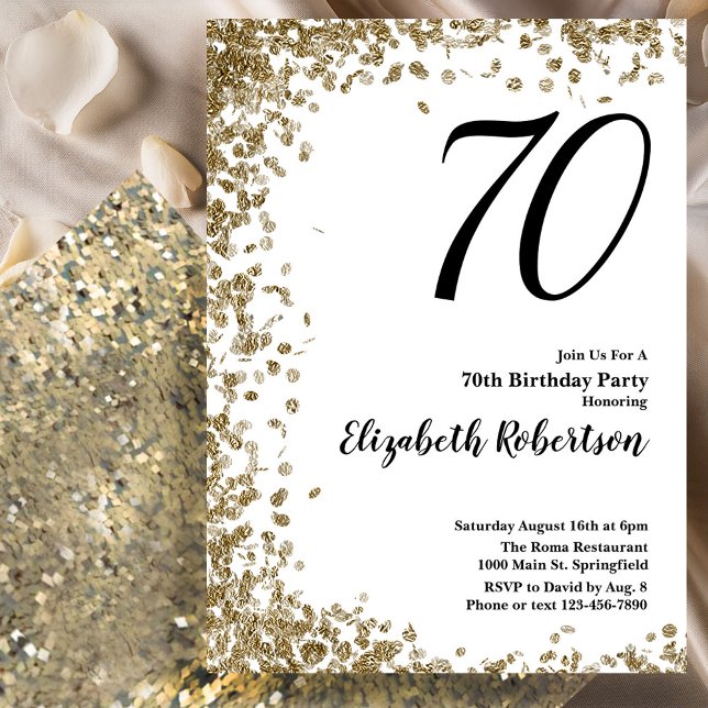 Convites Elegant 70th Birthday Invitation With Gold Sequins (Criador carregado)