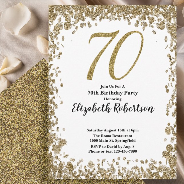 Convites Elegant 70th Birthday Invitation With Gold Sequins (Criador carregado)
