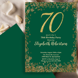 Convites Elegant 70th Green Birthday Invitation Gold Sequin