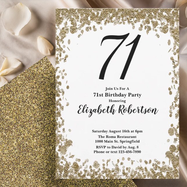 Convites Elegant 71st Birthday Invitation With Gold Sequins (Criador carregado)