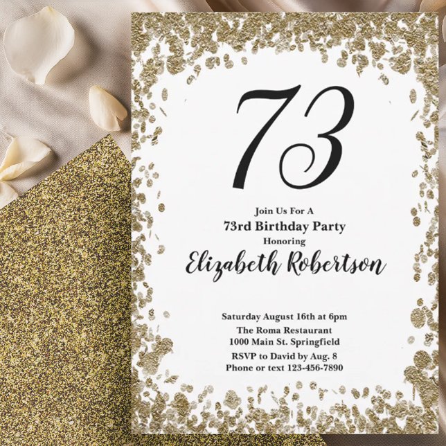 Convites Elegant 73rd Birthday Invitation With Gold Sequins (Criador carregado)