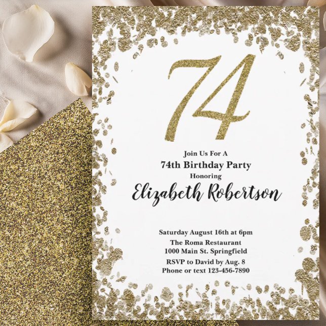 Convites Elegant 74th Birthday Invitation With Gold Sequins (Criador carregado)