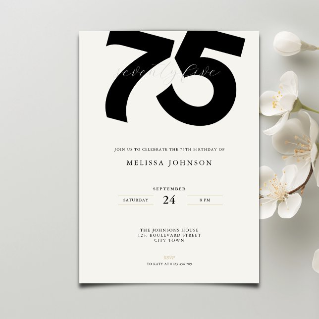 Convites Elegant 75th Birthday Invitation - Minimal Style (Criador carregado)